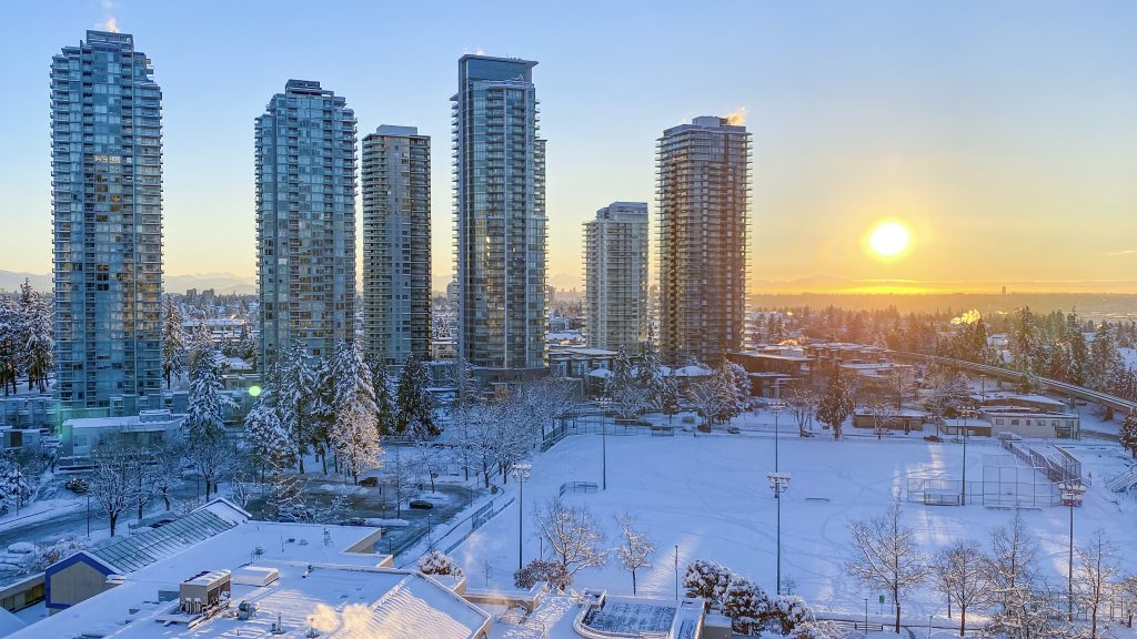 Magnifique paysage urbain, un matin d’hiver au lever du soleil Colombie-Britannique, Canada